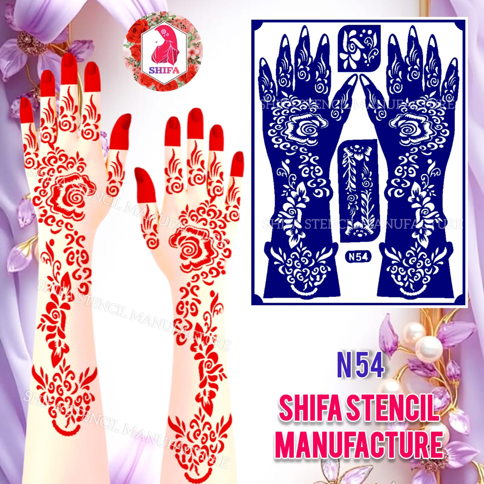 N54 Whimsical Rose Swirl Sticker Overview Henna Stencil - Shifa Stencil